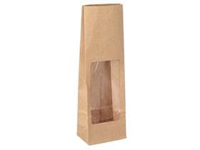 Blockbodenbeutel aus braunem Kraftpapier enggerippt, 105 + 65 x 270 mm, 500 g,