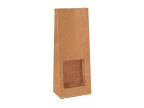 Blockbodenbeutel aus braunem Kraftpapier enggerippt, 105+ 65 x 270 mm, 500 g,