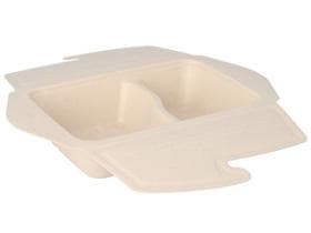 Menübox aus Bagasse rechteckig, natur, 21.5 x 15 x 5.5 cm, 2-teilig, mit Deckel