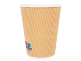 Kaffeebecher 3 dl, aussen braun geriffelt, innen weiss, PE-beschichtet