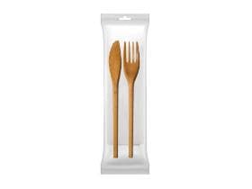 Besteckset bestehend aus Messer, Gabel und Serviette, aus Bioverbundsstoff mit