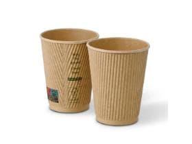 Kaffeebecher braun geriffelt, 3 dl, aus dreilagiger Pappe, mit PLA-Beschichtung