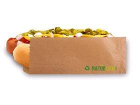 Hot-Dog-Beutel aus braunem Kraftpapier enggerippt, 8 x 21 cm, 2-seitig offen